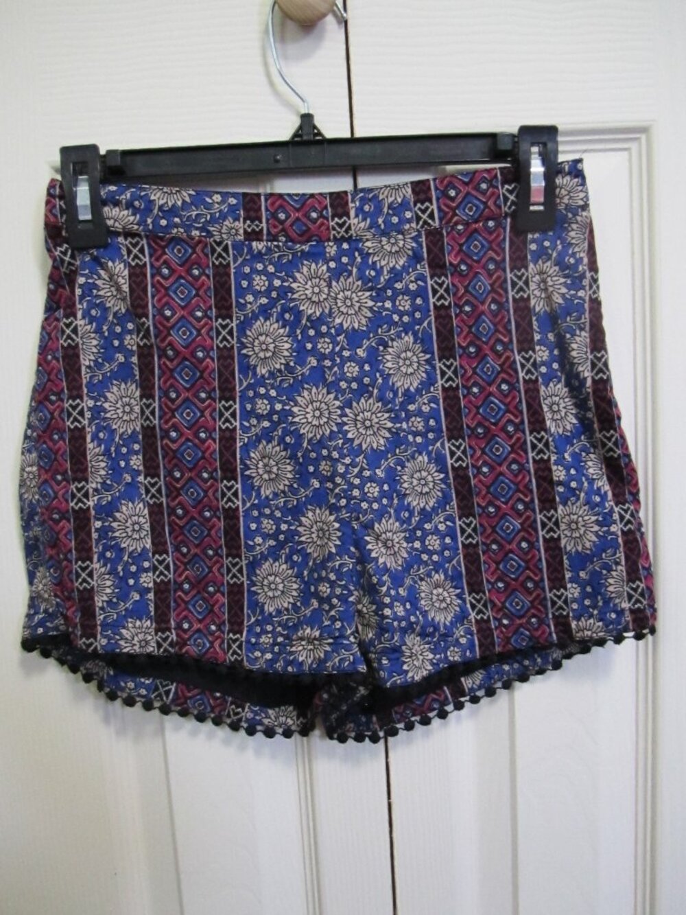 Hollister Blue Floral & Geometric Pattern Pom-Trim Shorts